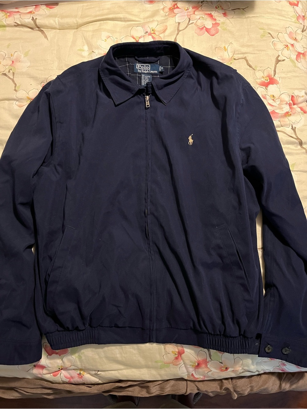 VTG Polo Ralph Lauren Mens Navy Blue Bi Swing Harrington Jacket Plaid Lining Med